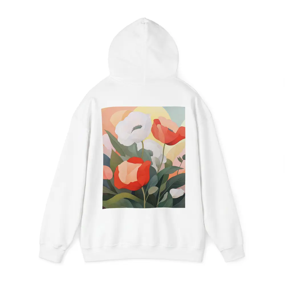 Red White Poppies Soft Pastel Background Art – Hoodies