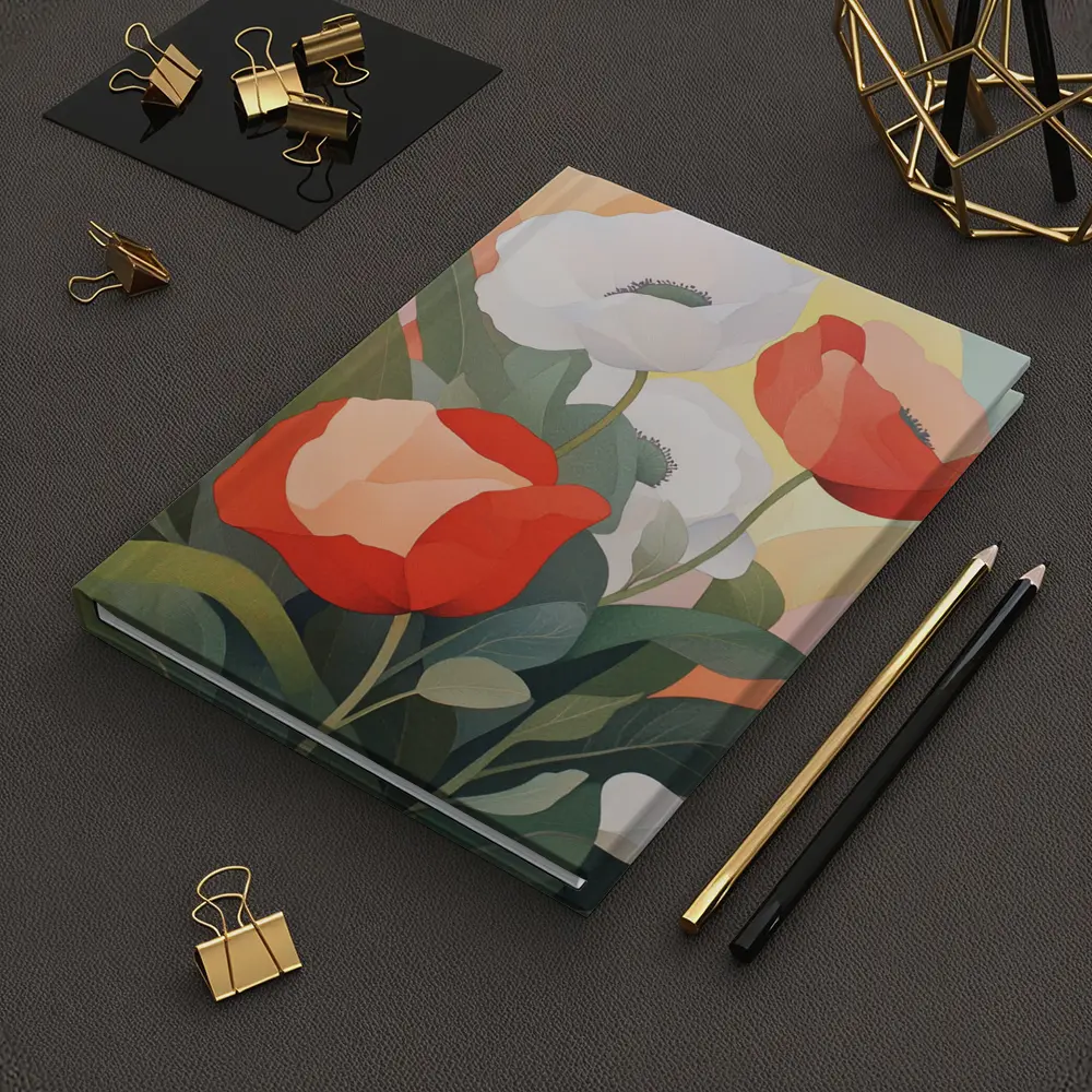 Red White Poppies Soft Pastel Background Art – Notebooks