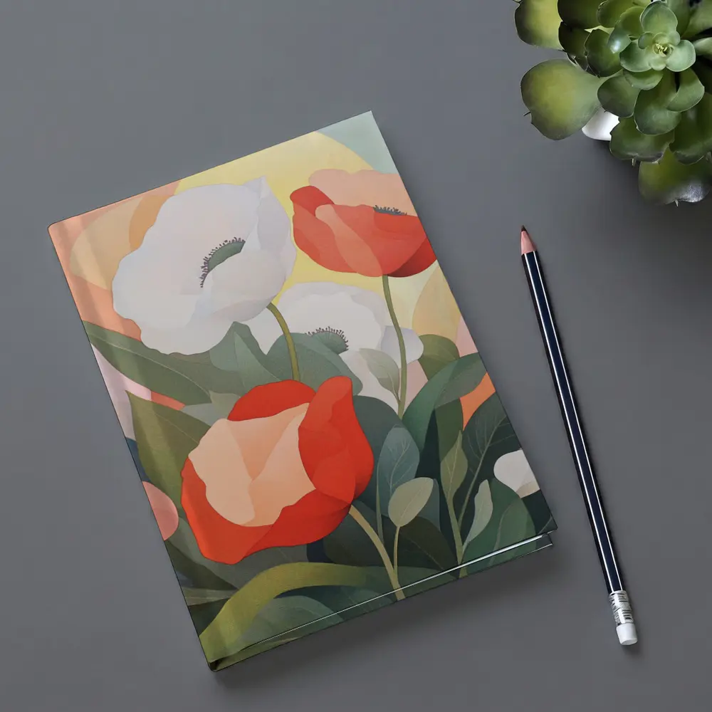 Red White Poppies Soft Pastel Background Art – Notebooks