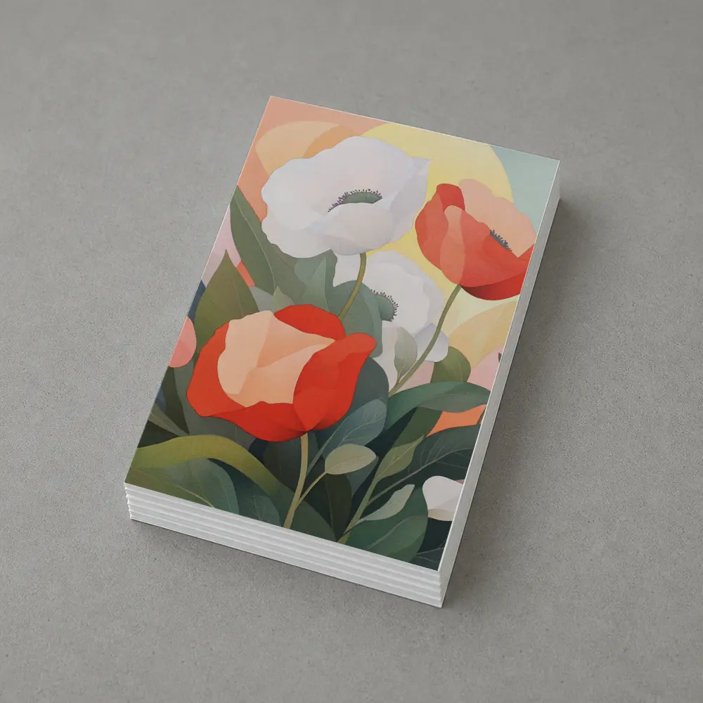 Red White Poppies Soft Pastel Background Art – Postcards