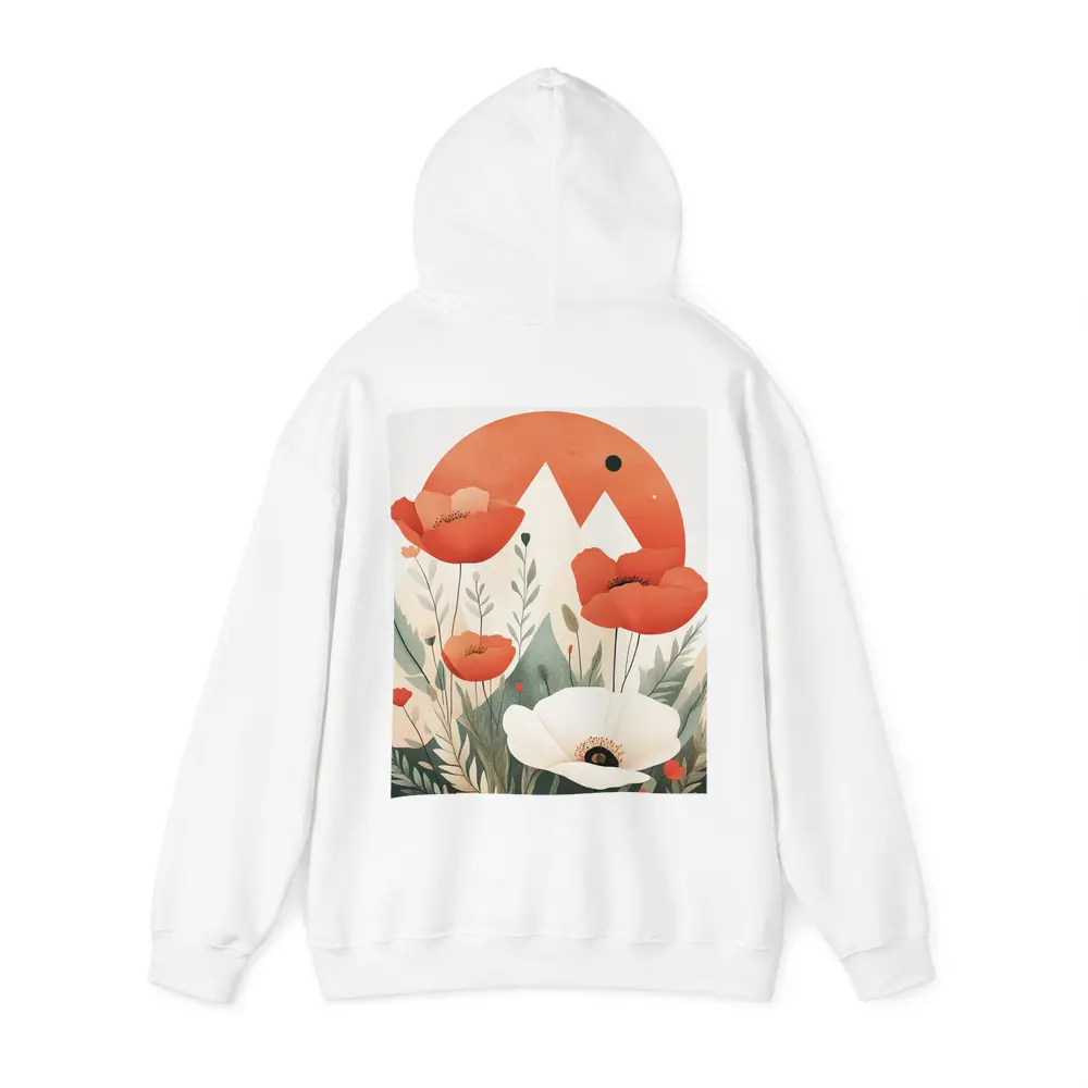 Red Poppies White Flower Mountain Sun Illustration – Hoodies