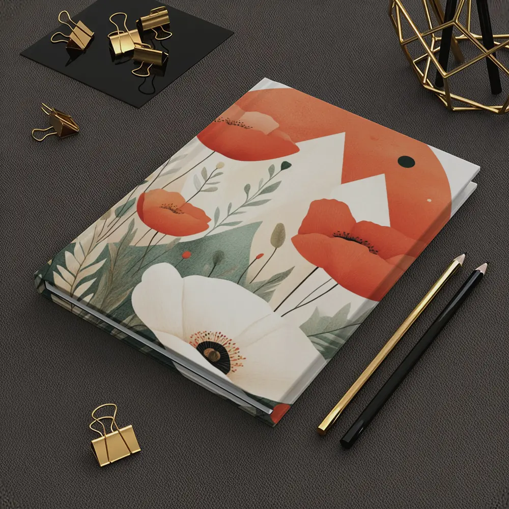 Red Poppies White Flower Mountain Sun Illustration – Notebooks