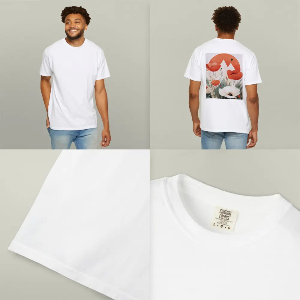 Red Poppies White Flower Mountain Sun Illustration – T-Shirts