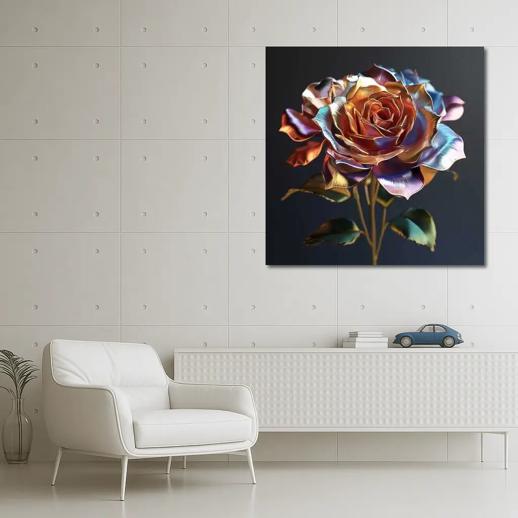 Metallic Iridescent Rose Dark Background – Wall Art