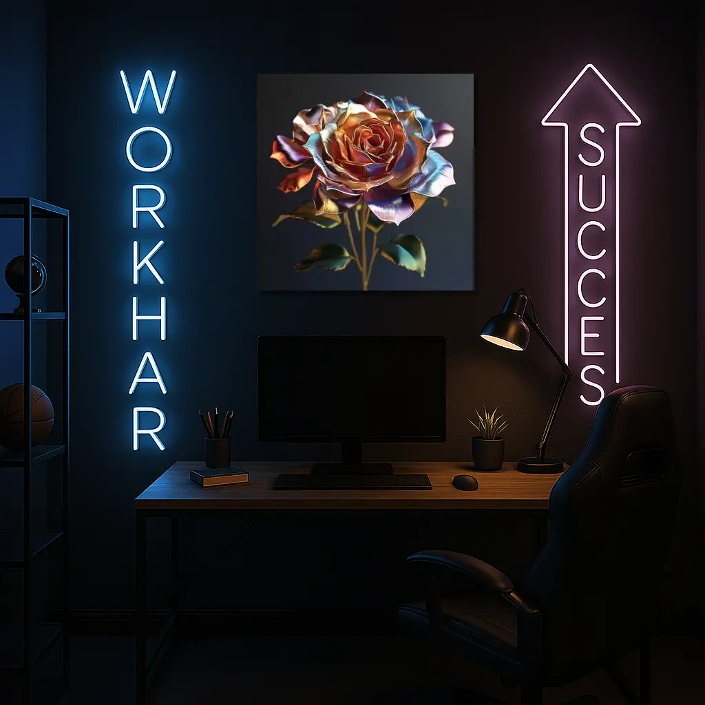Metallic Iridescent Rose Dark Background – Wall Art
