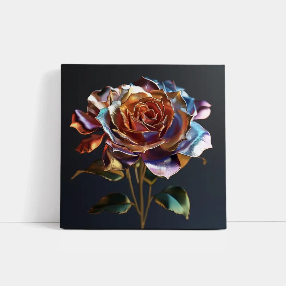 Metallic Iridescent Rose Dark Background – Wall Art