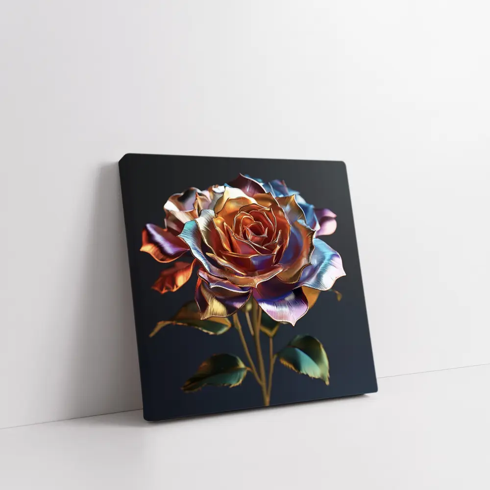 Metallic Iridescent Rose Dark Background – Wall Art