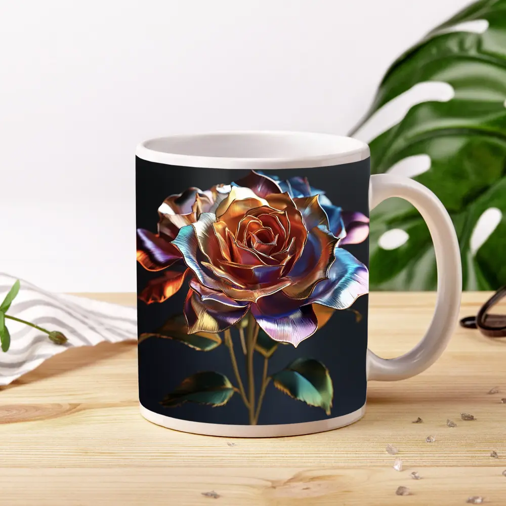 Metallic Iridescent Rose Dark Background – Mugs