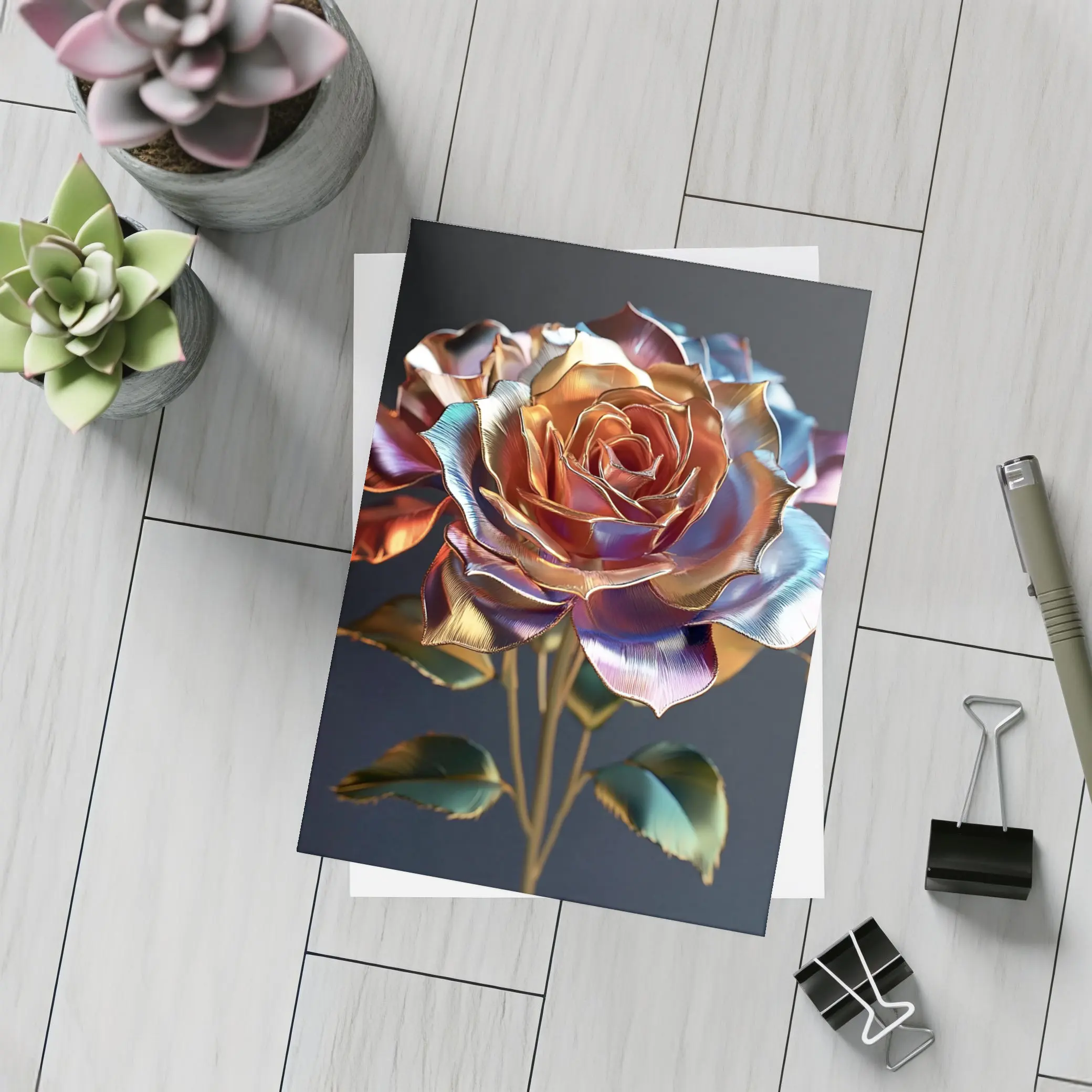 Metallic Iridescent Rose Dark Background – Postcards