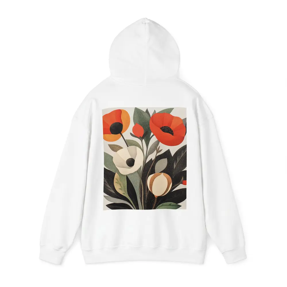 Red Poppies Botanical Illustration Dark Leaves – Hoodies