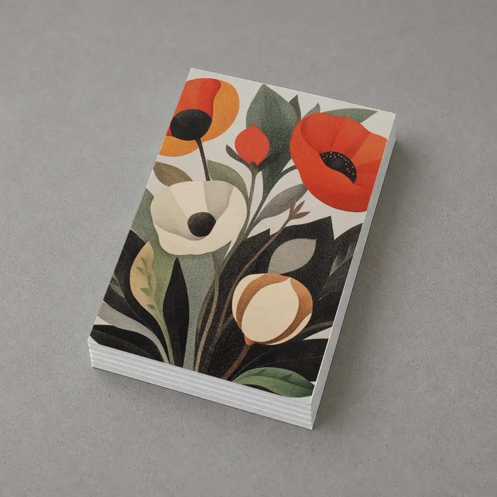 Red Poppies Botanical Illustration Dark Leaves – Postcards