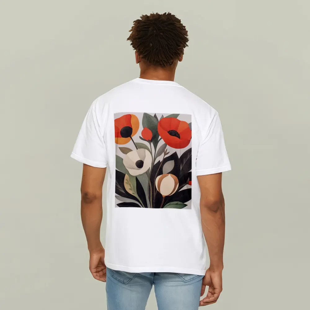 Red Poppies Botanical Illustration Dark Leaves – T-Shirts