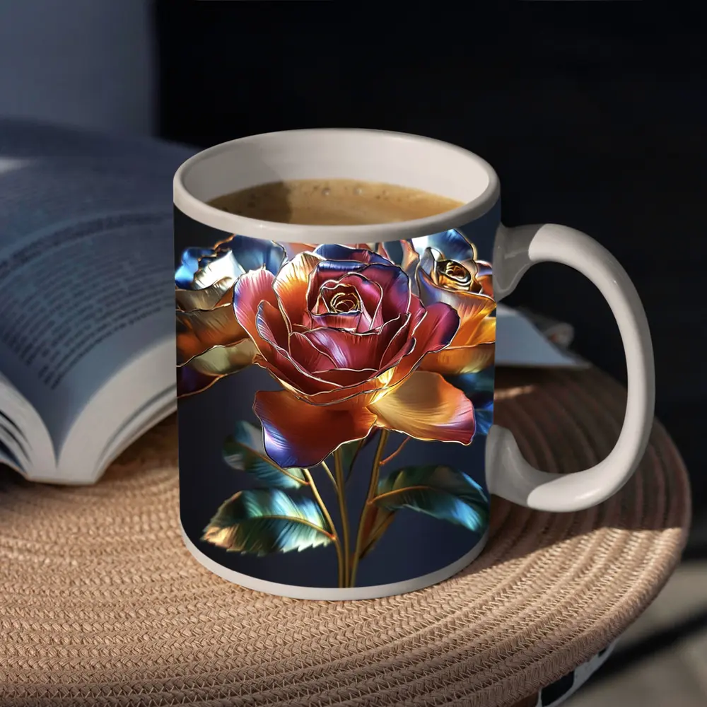 Metallic Roses Bouquet Dark Blue Background – Mugs