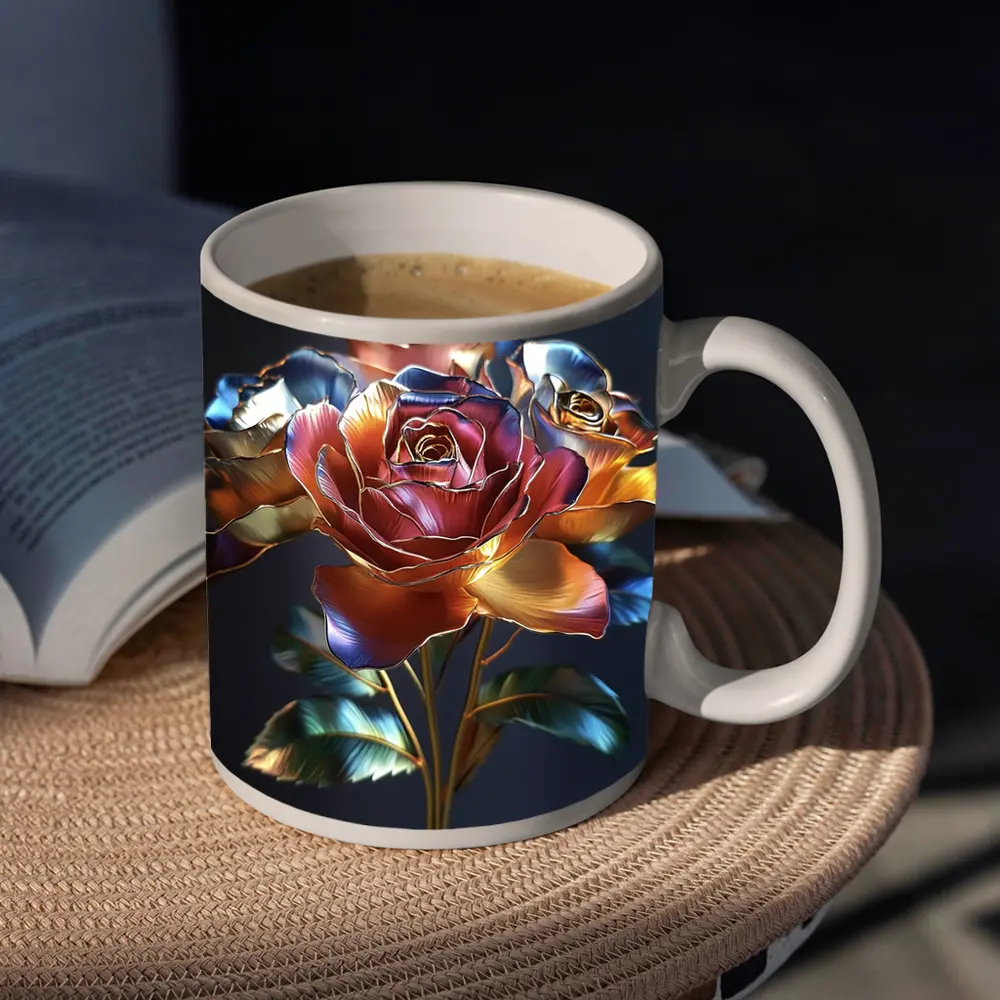 Metallic Roses Bouquet Dark Blue Background – Mugs