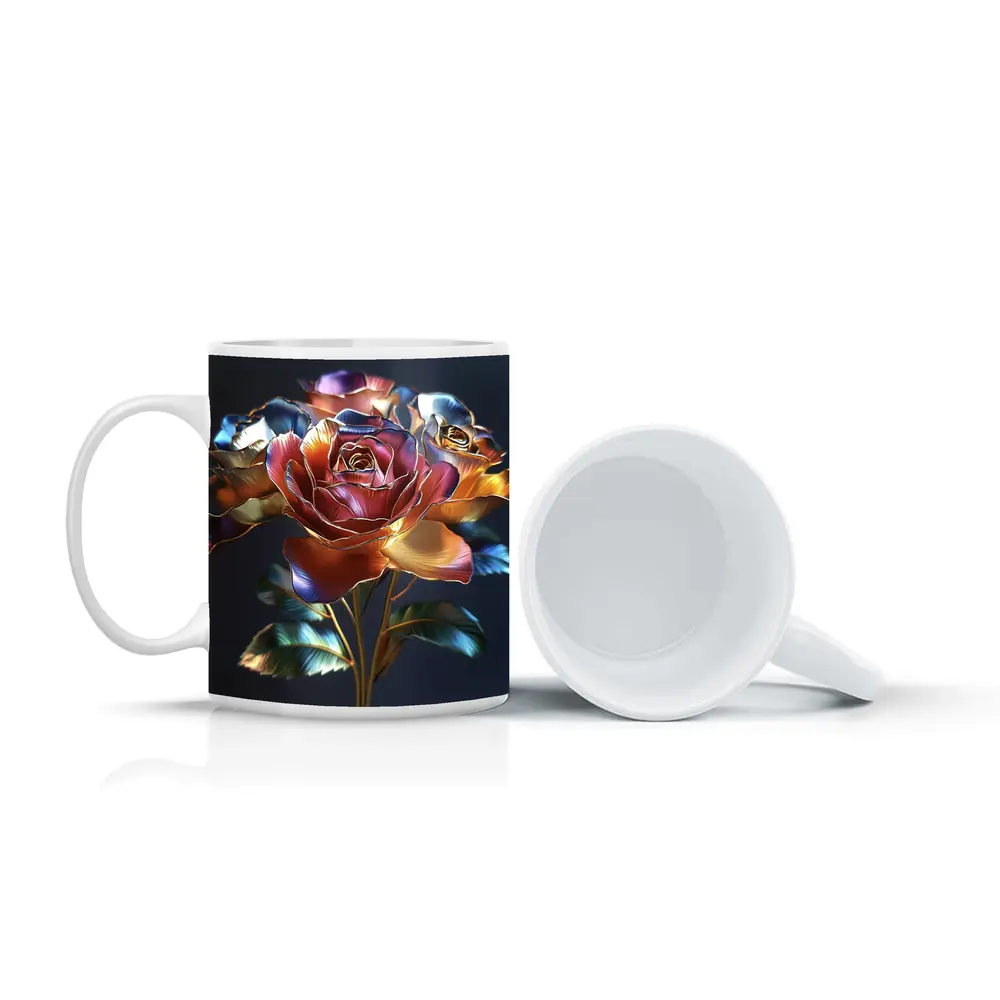 Metallic Roses Bouquet Dark Blue Background – Mugs