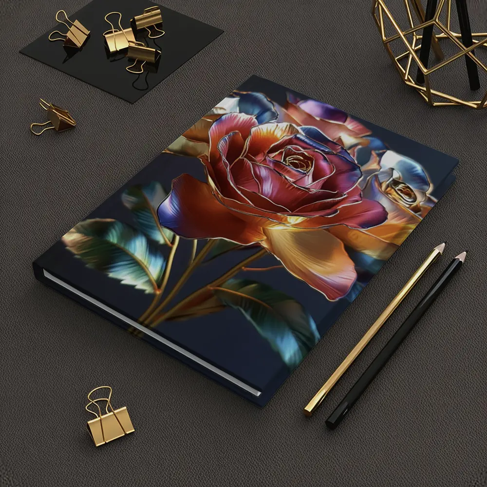 Metallic Roses Bouquet Dark Blue Background – Notebooks