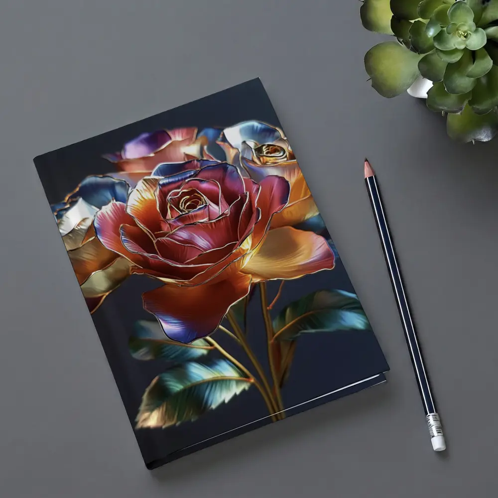 Metallic Roses Bouquet Dark Blue Background – Notebooks