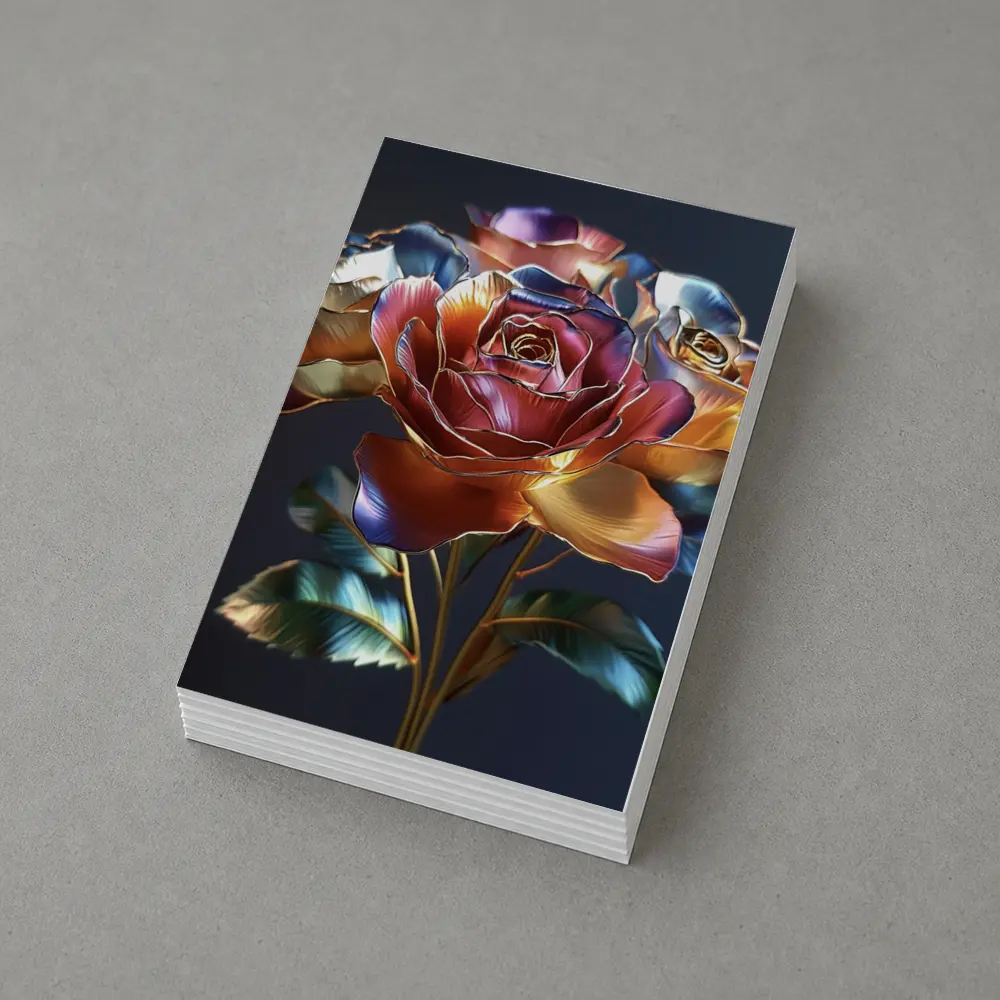 Metallic Roses Bouquet Dark Blue Background – Postcards