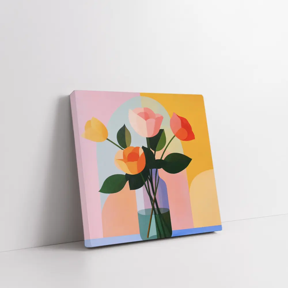 Roses in Vase Colorful Geometric Background – Wall Art
