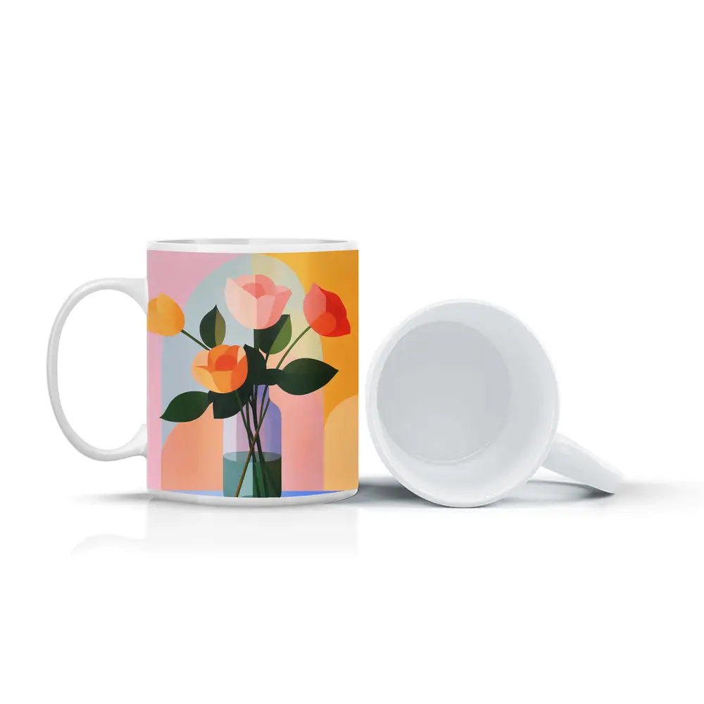 Roses in Vase Colorful Geometric Background – Mugs
