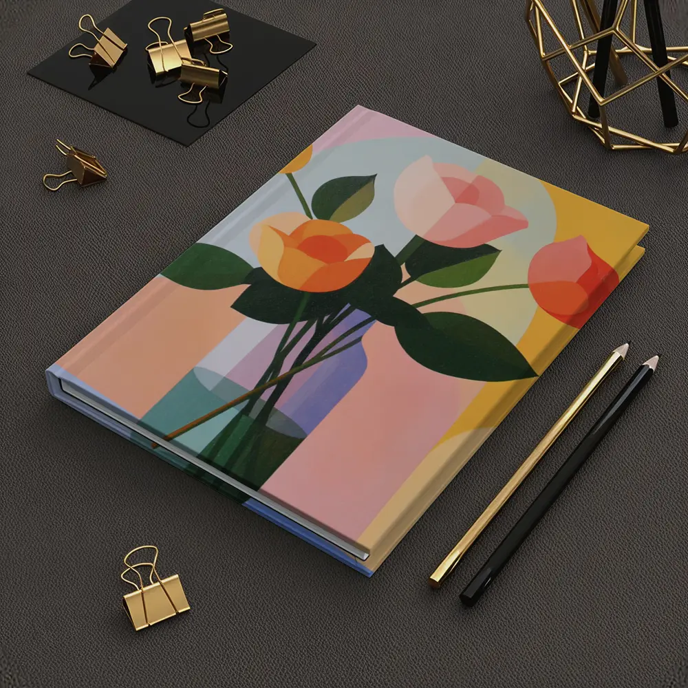 Roses in Vase Colorful Geometric Background – Notebooks