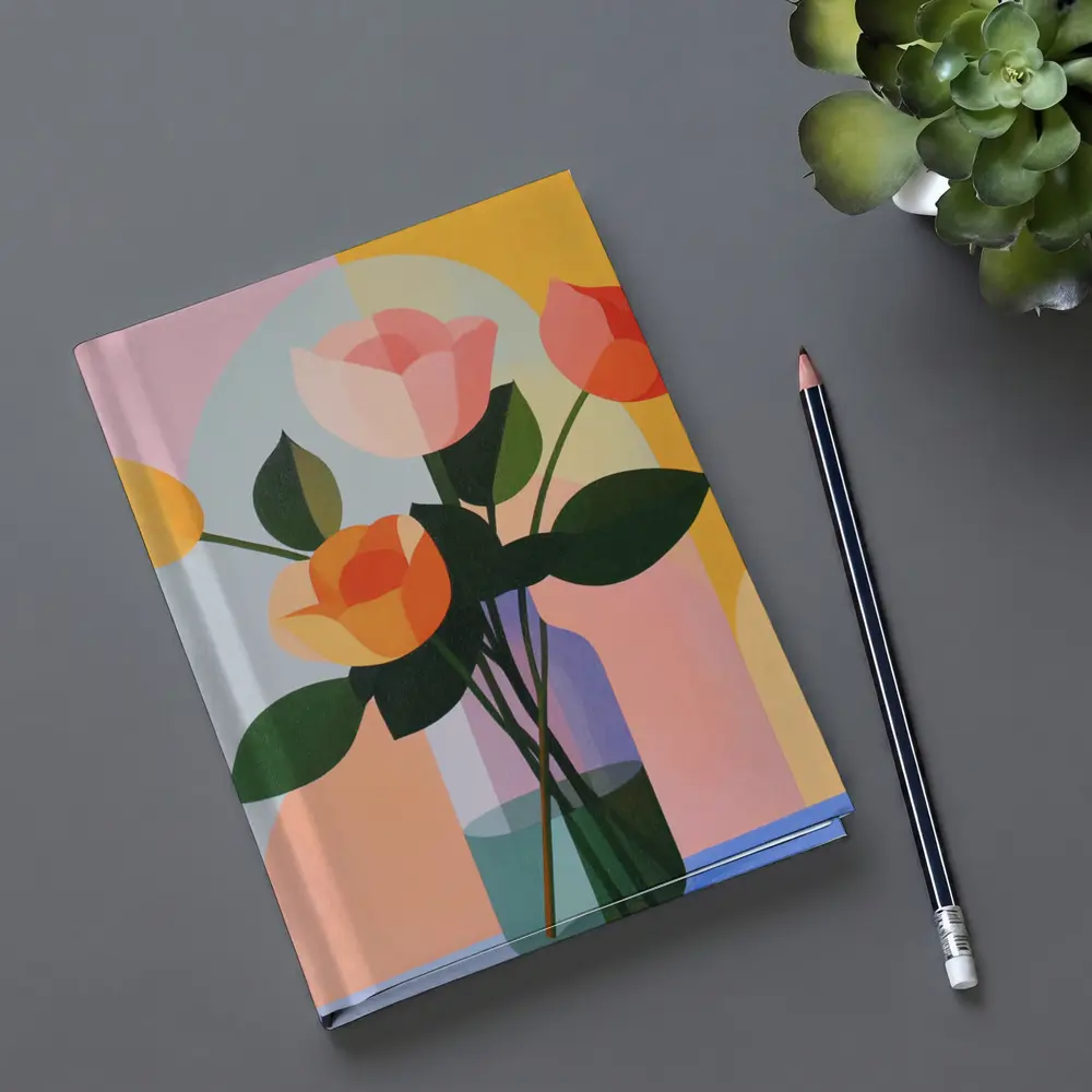 Roses in Vase Colorful Geometric Background – Notebooks
