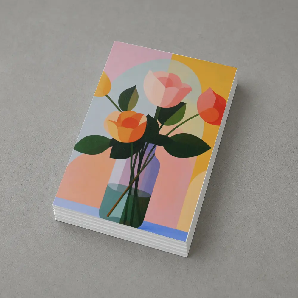 Roses in Vase Colorful Geometric Background – Postcards