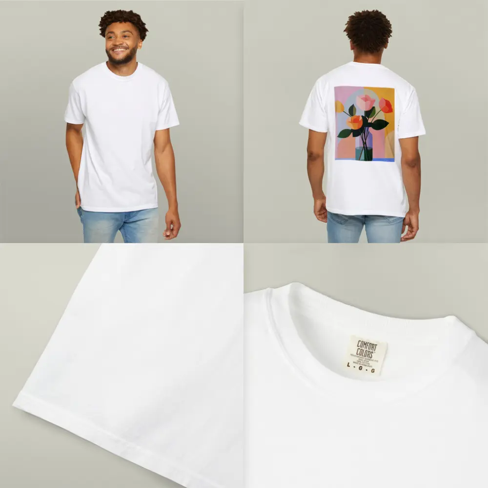Roses in Vase Colorful Geometric Background – T-Shirts