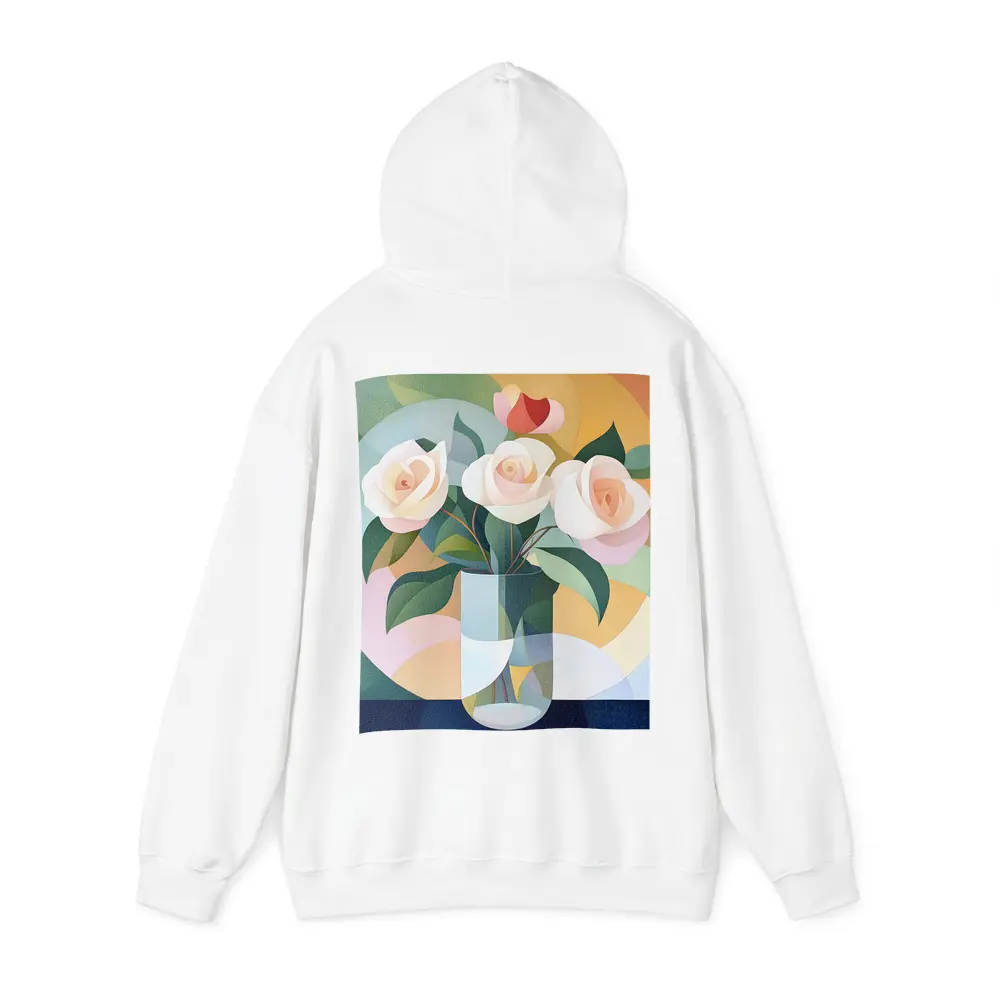 White Roses Vase Soft Geometric Abstract Background – Hoodies