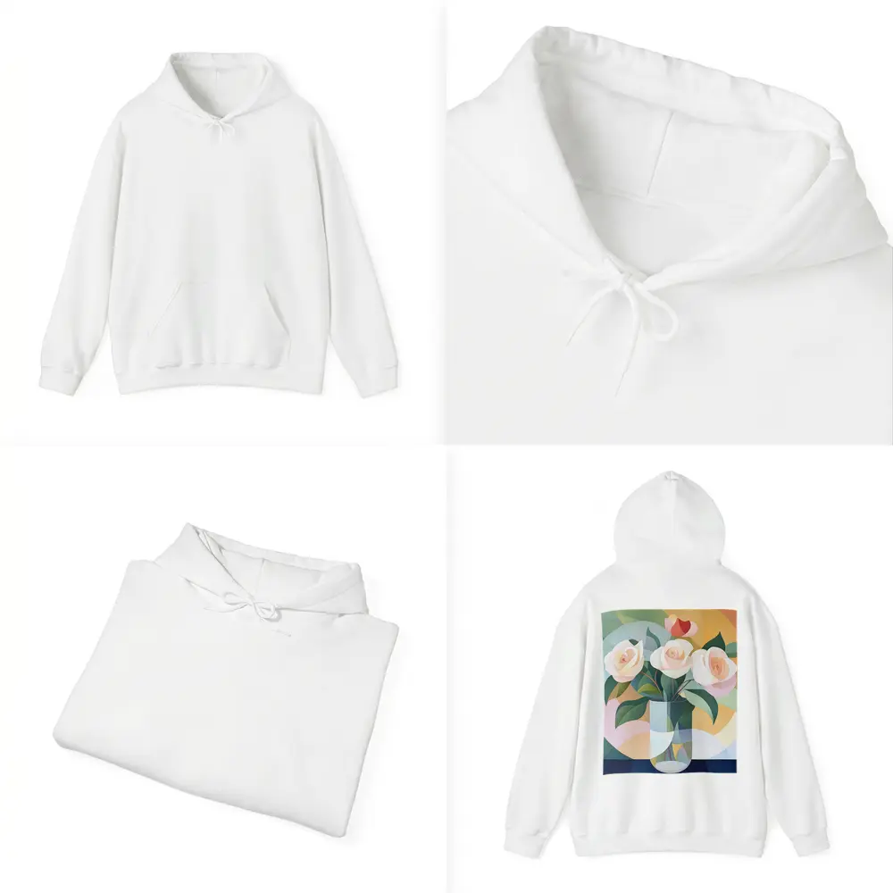 White Roses Vase Soft Geometric Abstract Background – Hoodies