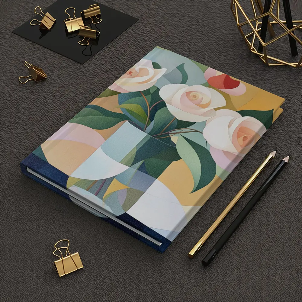 White Roses Vase Soft Geometric Abstract Background – Notebooks