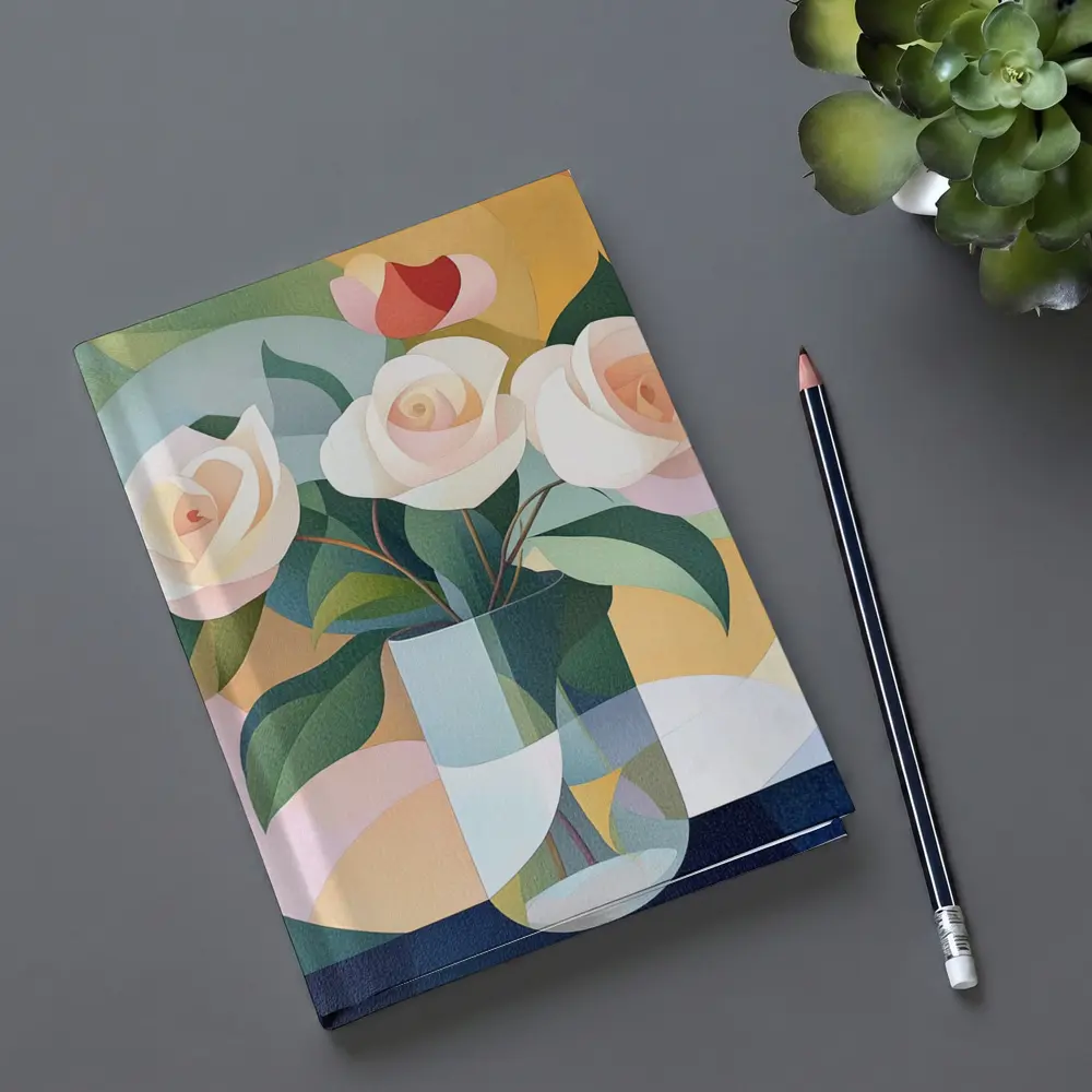 White Roses Vase Soft Geometric Abstract Background – Notebooks