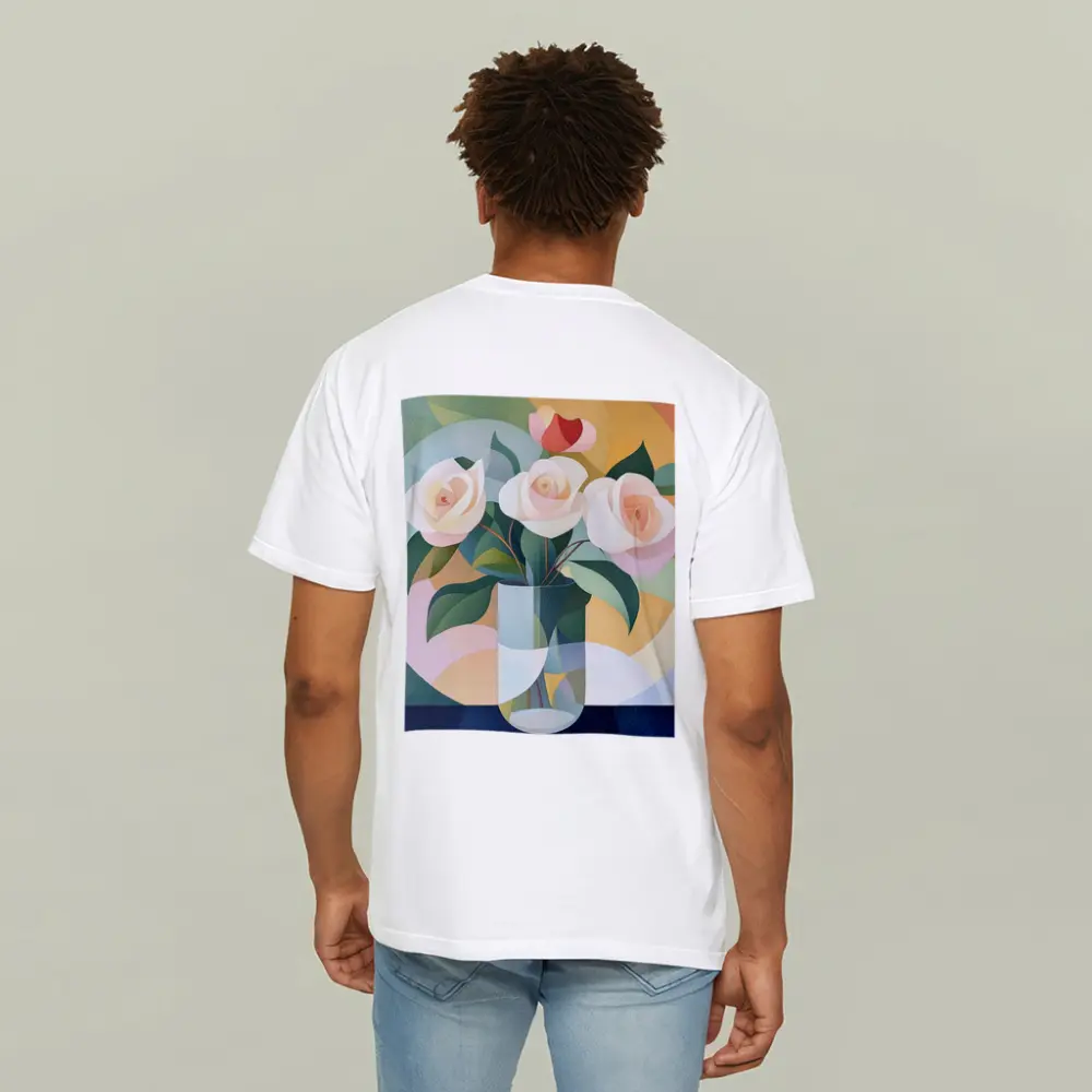 White Roses Vase Soft Geometric Abstract Background – T-Shirts