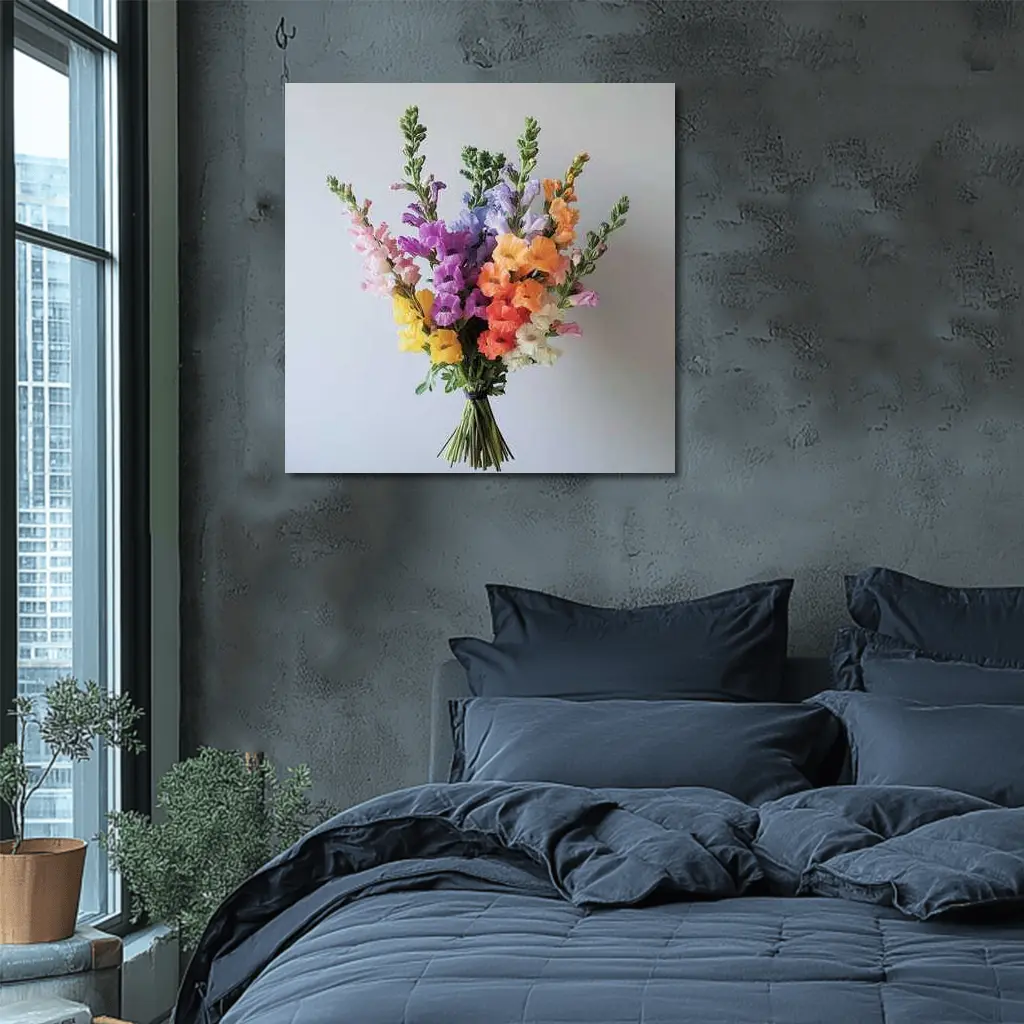 Colorful Snapdragon Bouquet Against Gray Background – Wall Art