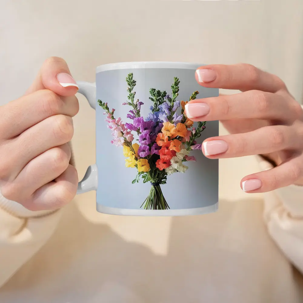 Colorful Snapdragon Bouquet Against Gray Background – Mugs