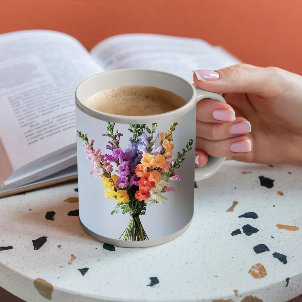 Colorful Snapdragon Bouquet Against Gray Background – Mugs