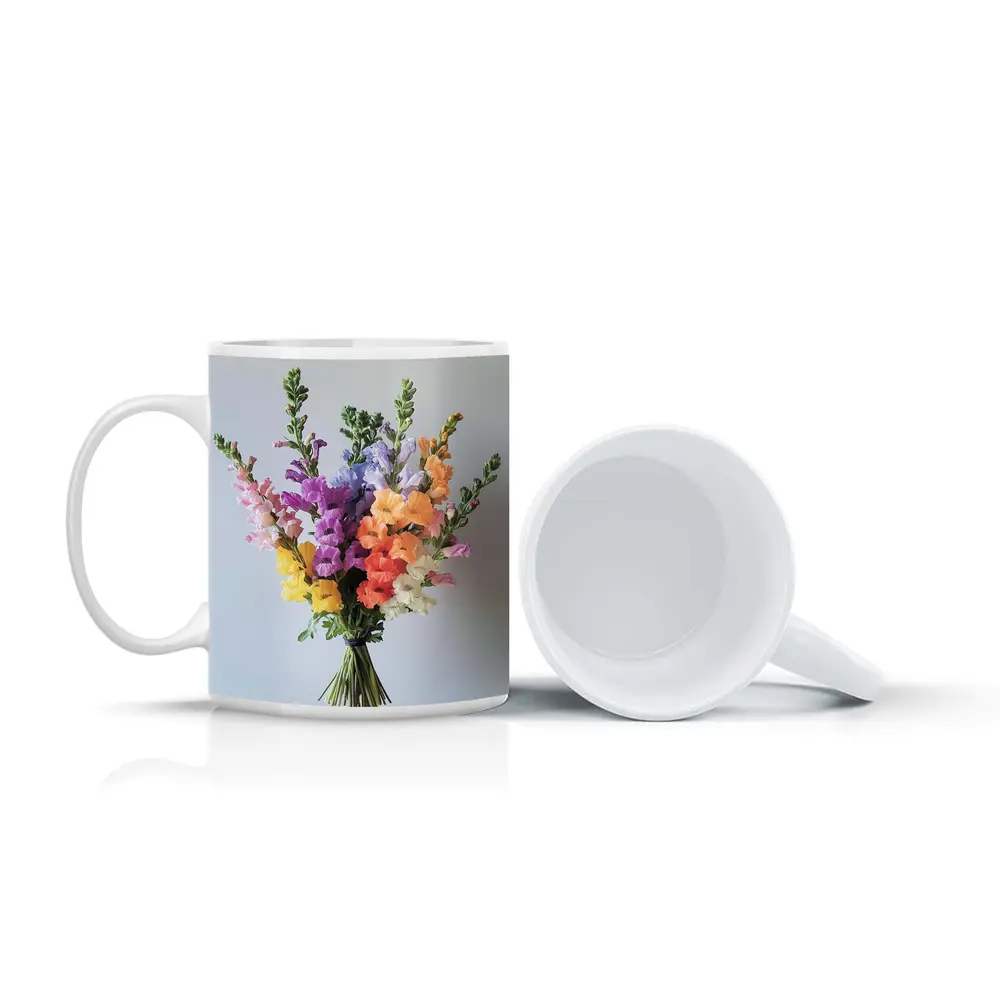 Colorful Snapdragon Bouquet Against Gray Background – Mugs