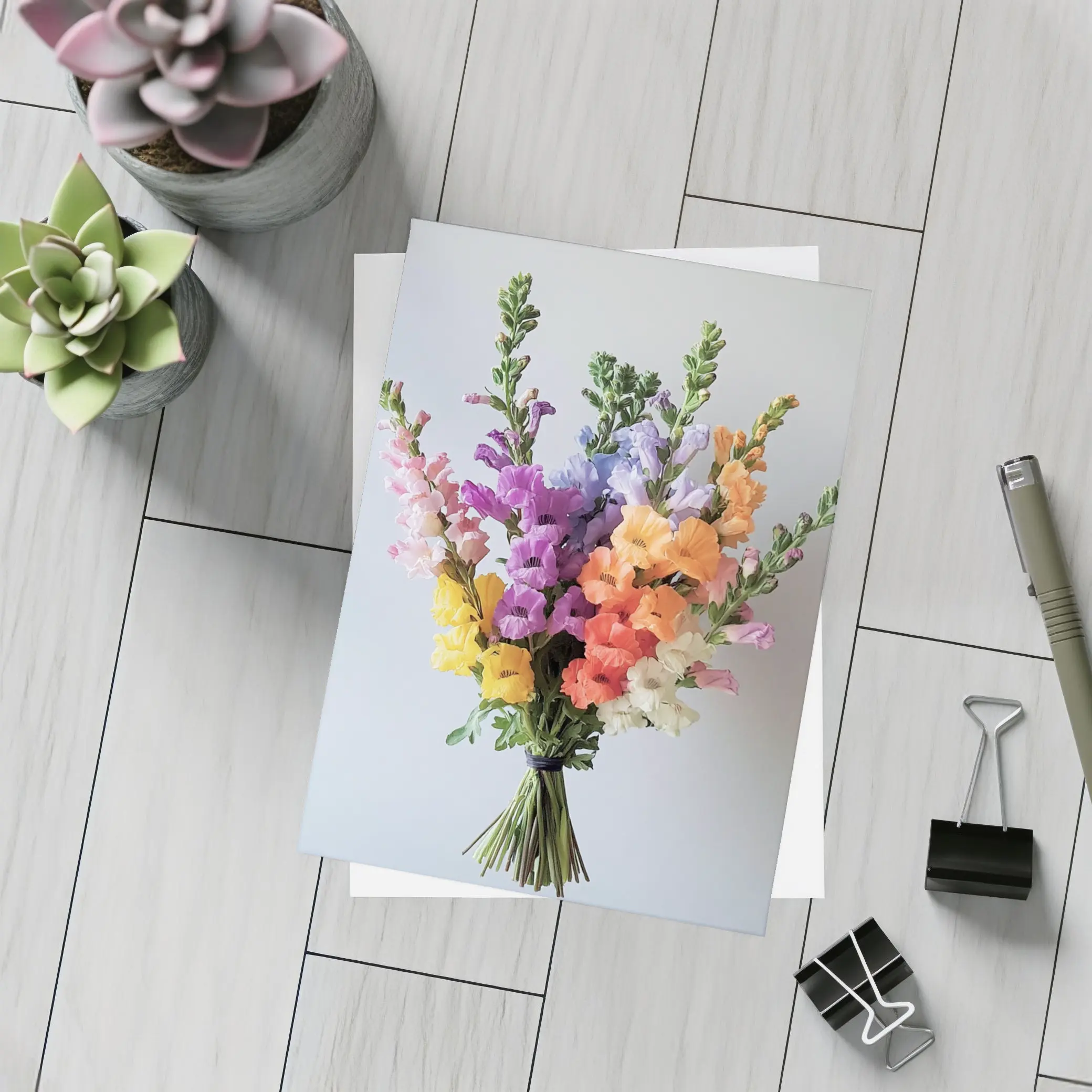 Colorful Snapdragon Bouquet Against Gray Background – Postcards