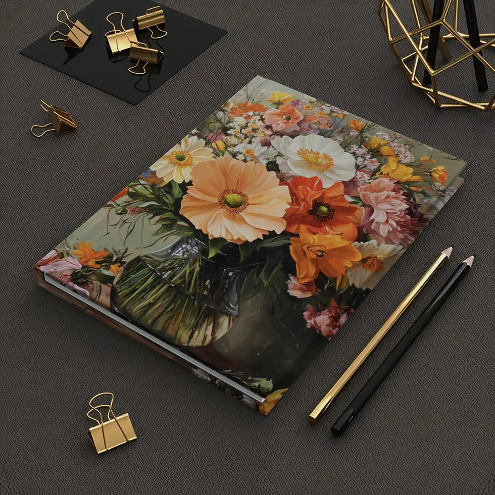 Orange Peach Wildflowers Bouquet Glass Vase Painting – Notebooks