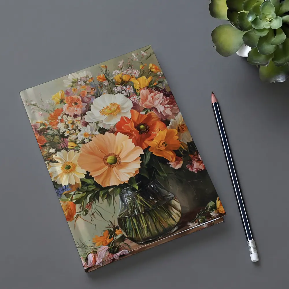 Orange Peach Wildflowers Bouquet Glass Vase Painting – Notebooks