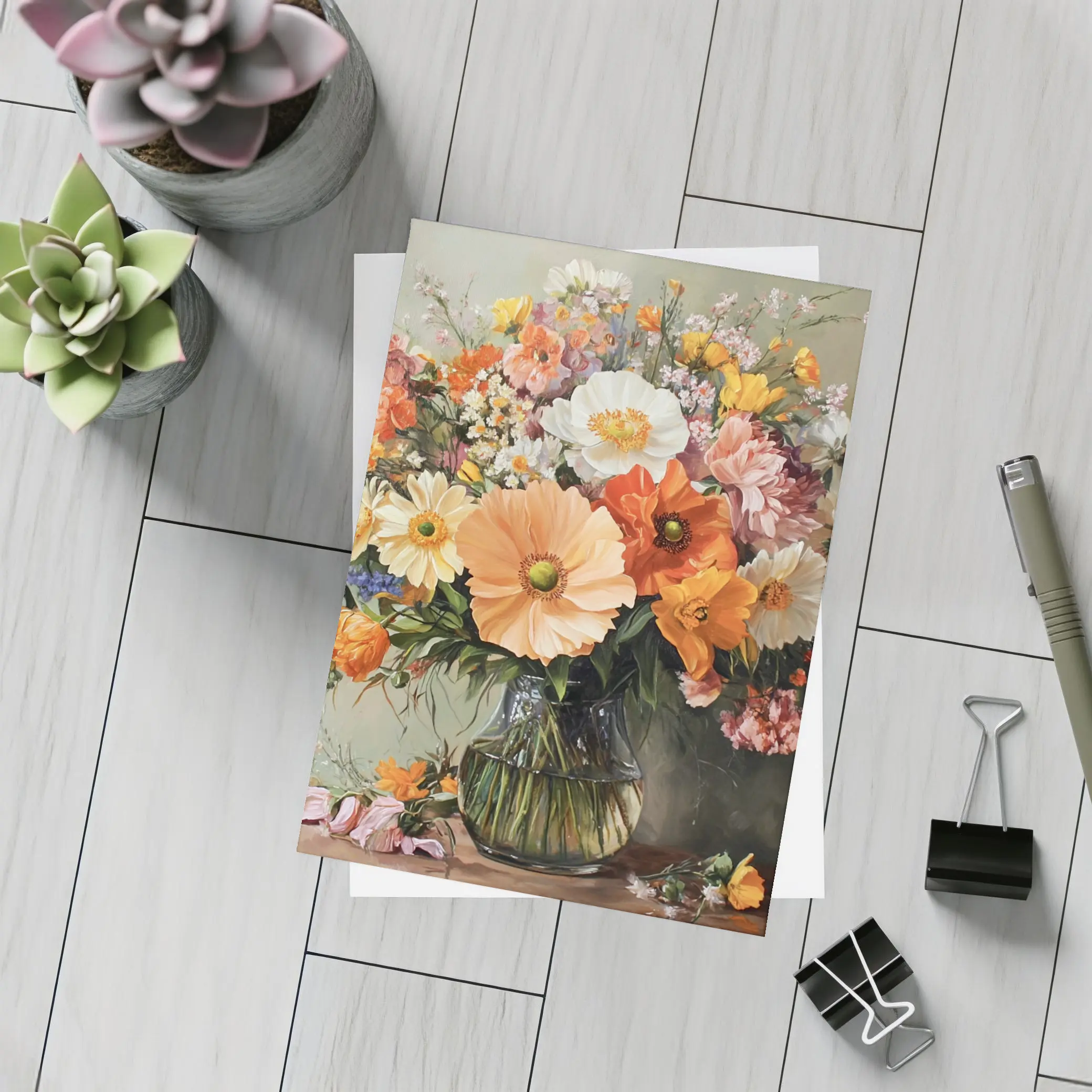 Orange Peach Wildflowers Bouquet Glass Vase Painting – Postcards