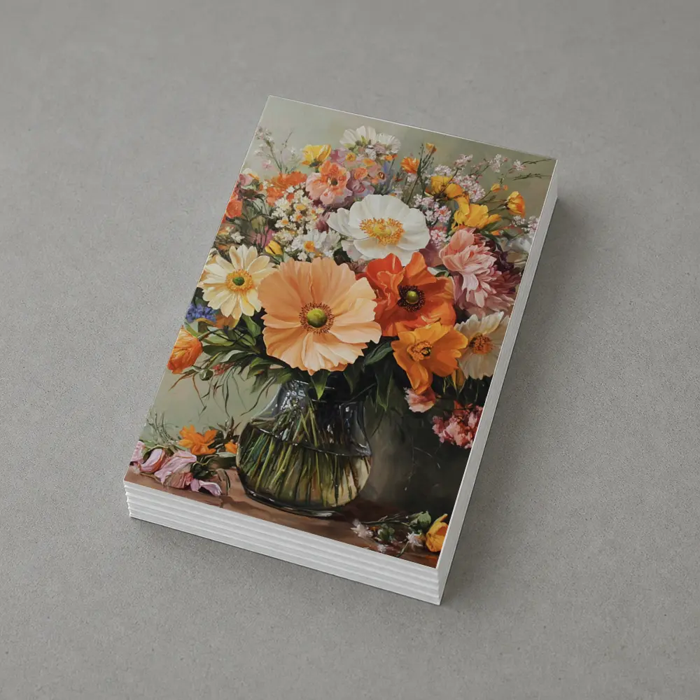 Orange Peach Wildflowers Bouquet Glass Vase Painting – Postcards