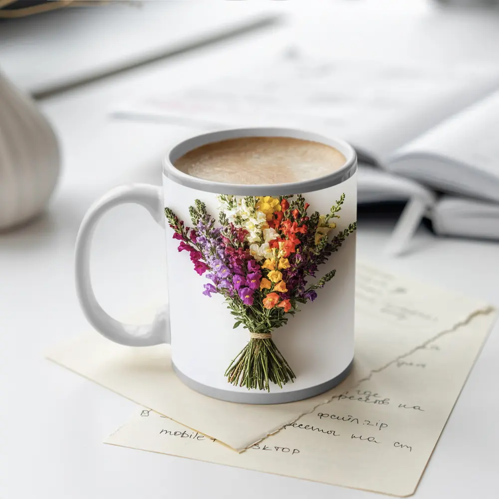 Colorful Snapdragon Bouquet On White Background – Mugs