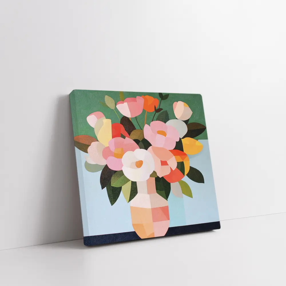 Geometric Floral Bouquet Vase Green Background – Wall Art