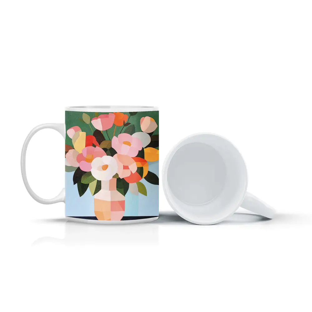 Geometric Floral Bouquet Vase Green Background – Mugs