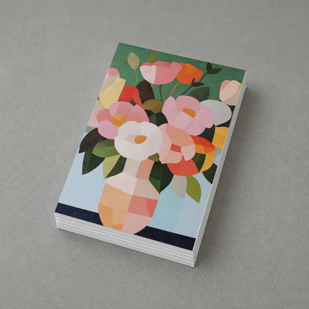 Geometric Floral Bouquet Vase Green Background – Postcards