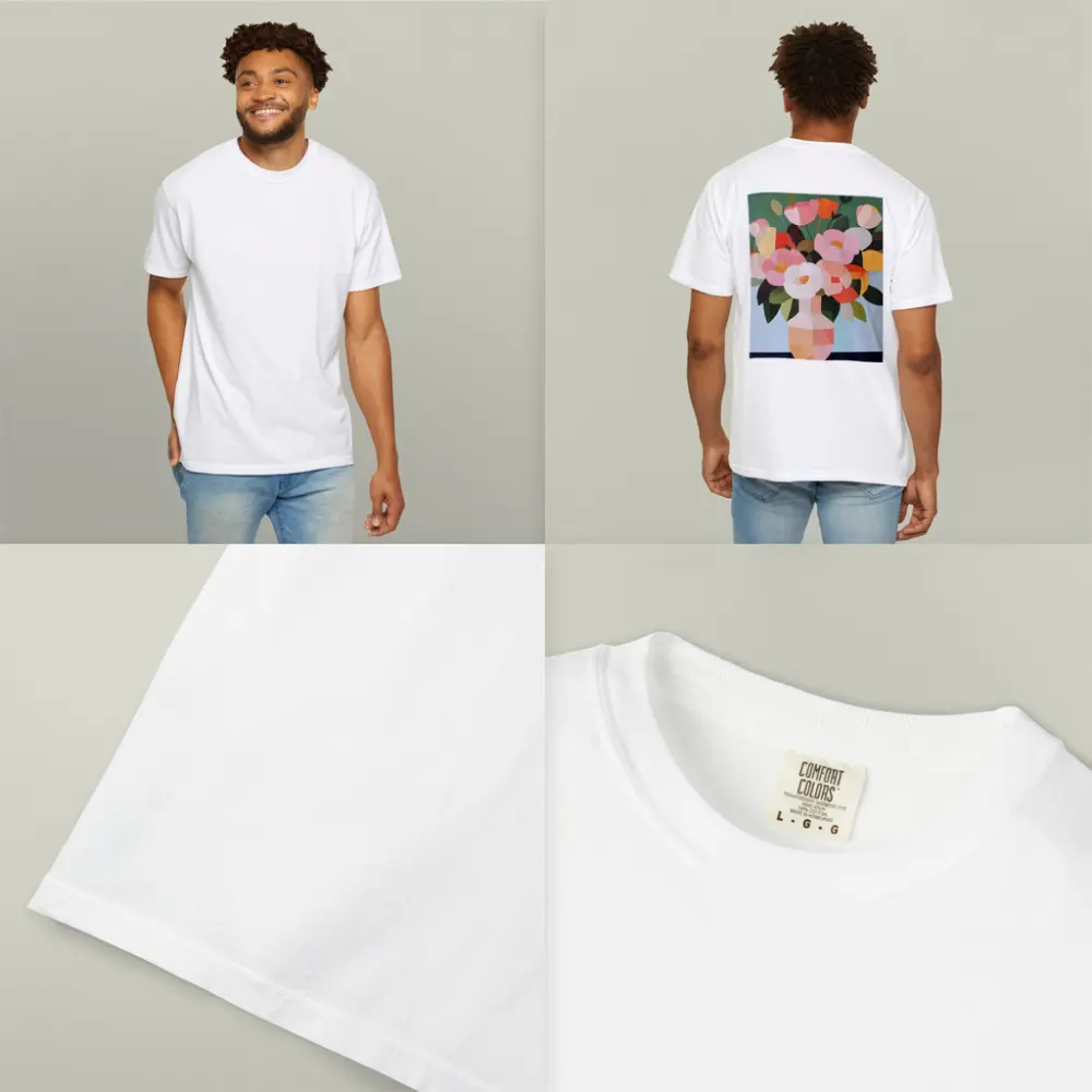 Geometric Floral Bouquet Vase Green Background – T-Shirts