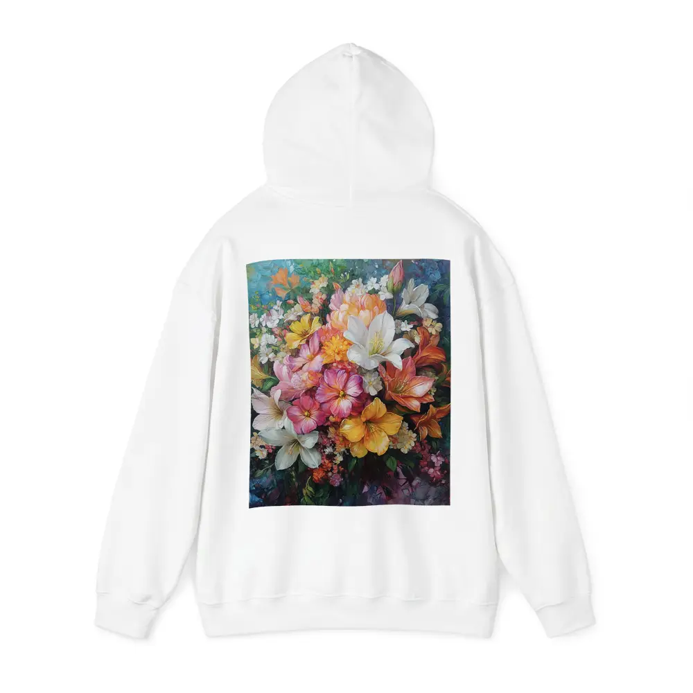 Mixed Bouquet Floral Oil Painting Blue Background – Hoodies