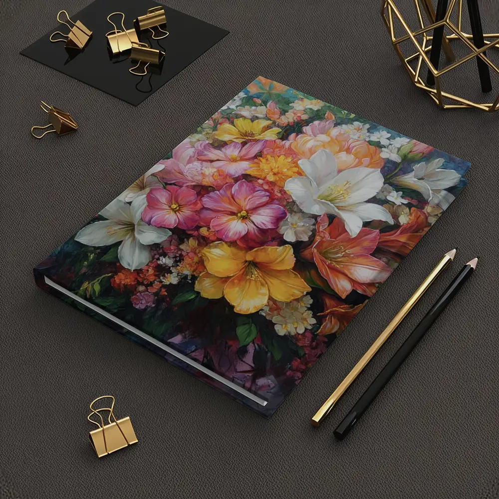 Mixed Bouquet Floral Oil Painting Blue Background – Notebooks