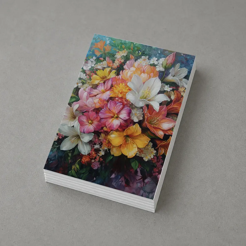 Mixed Bouquet Floral Oil Painting Blue Background – Postcards